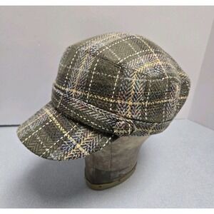 Vintage Y2K 2000's Mudd Newsboy Cap Hat Green Plaid Knit 061
